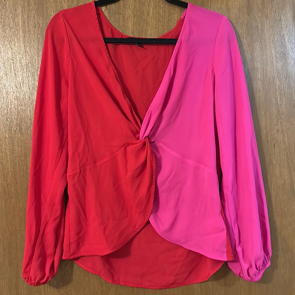Pink & red color block blouse